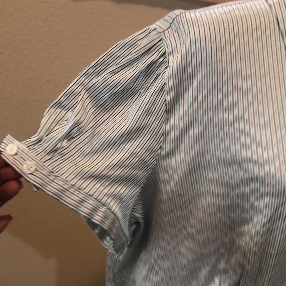 Worthington Striped Cotton Blend Blouse Button Front Short Sleeves Round Hem-2X - Picture 8 of 13